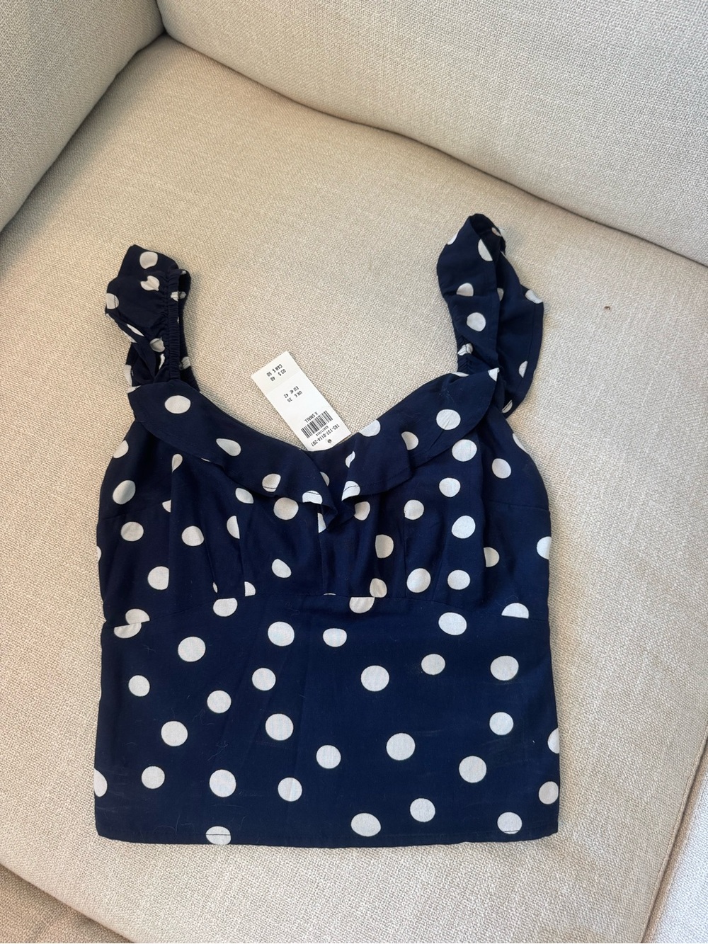 Abercrombie & Fitch Navy Polka Dot Smocked Ruffle Tank Top NWT XS - Picture 2 of 4